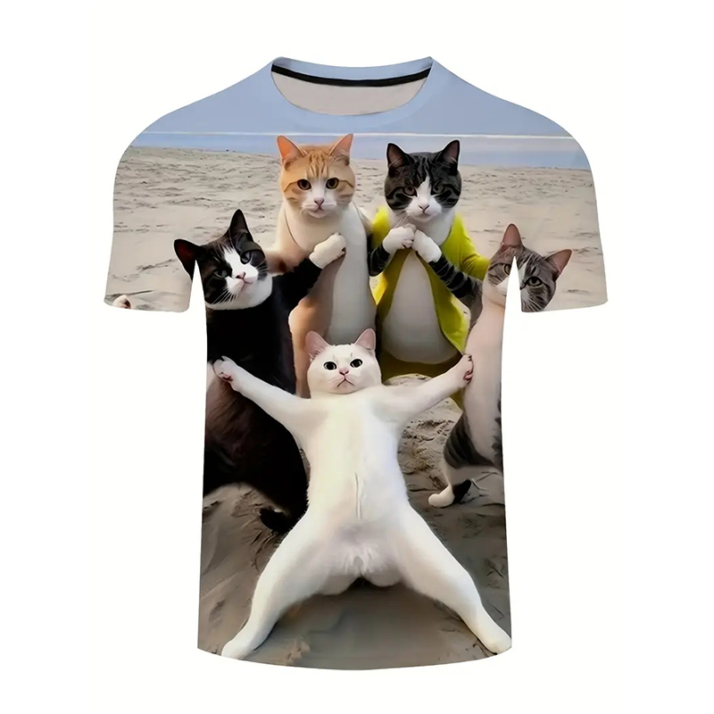 Popular Anime Merchandise - Cat Pattern Funny T-shirt Men's Clothing